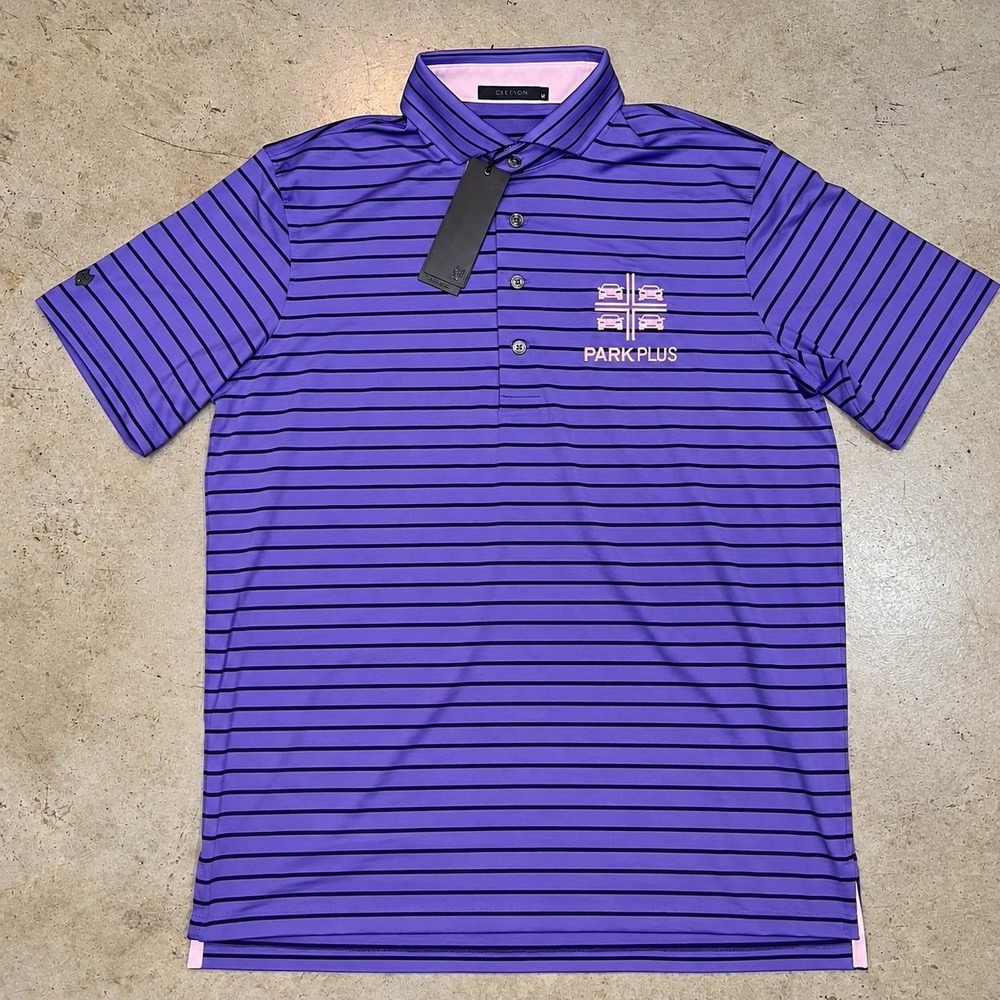 Greyson Suni Polo Shirt Mens Medium Purple Striped Golf Performance MSP24K45 NWT